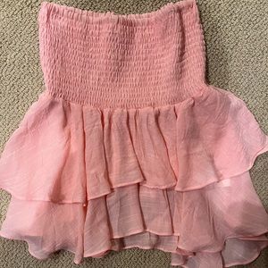PINK SMOCKED RUFFLE SKIRT